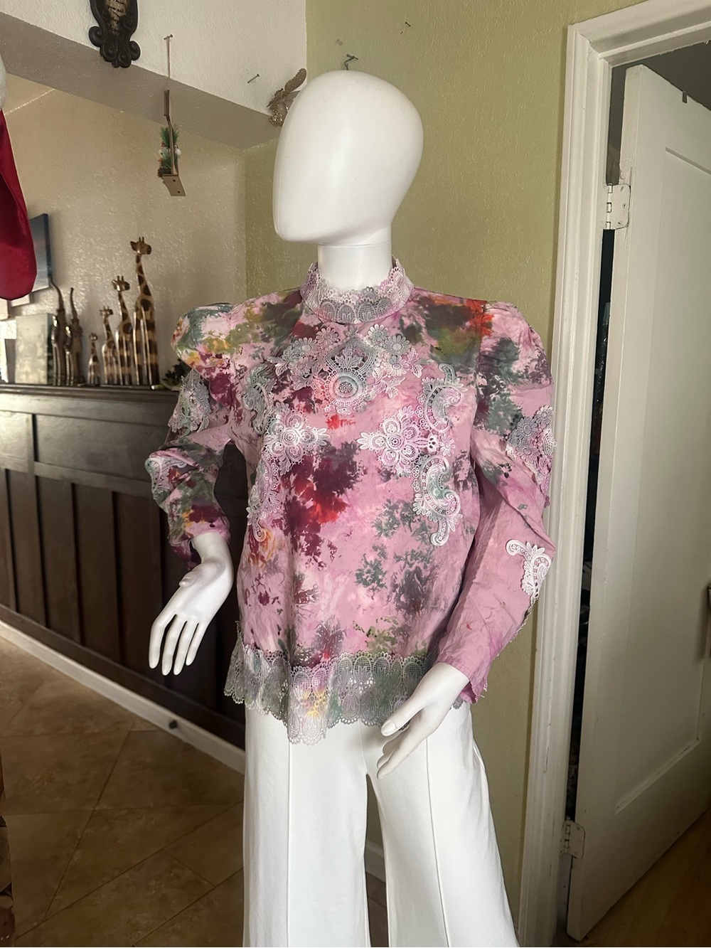 Zara Pink Tie-Dye Lace-Trim Top